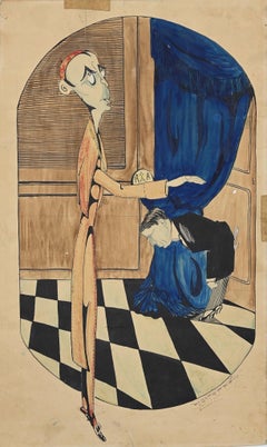 Politicien -  Aquarelle et encre - 1923