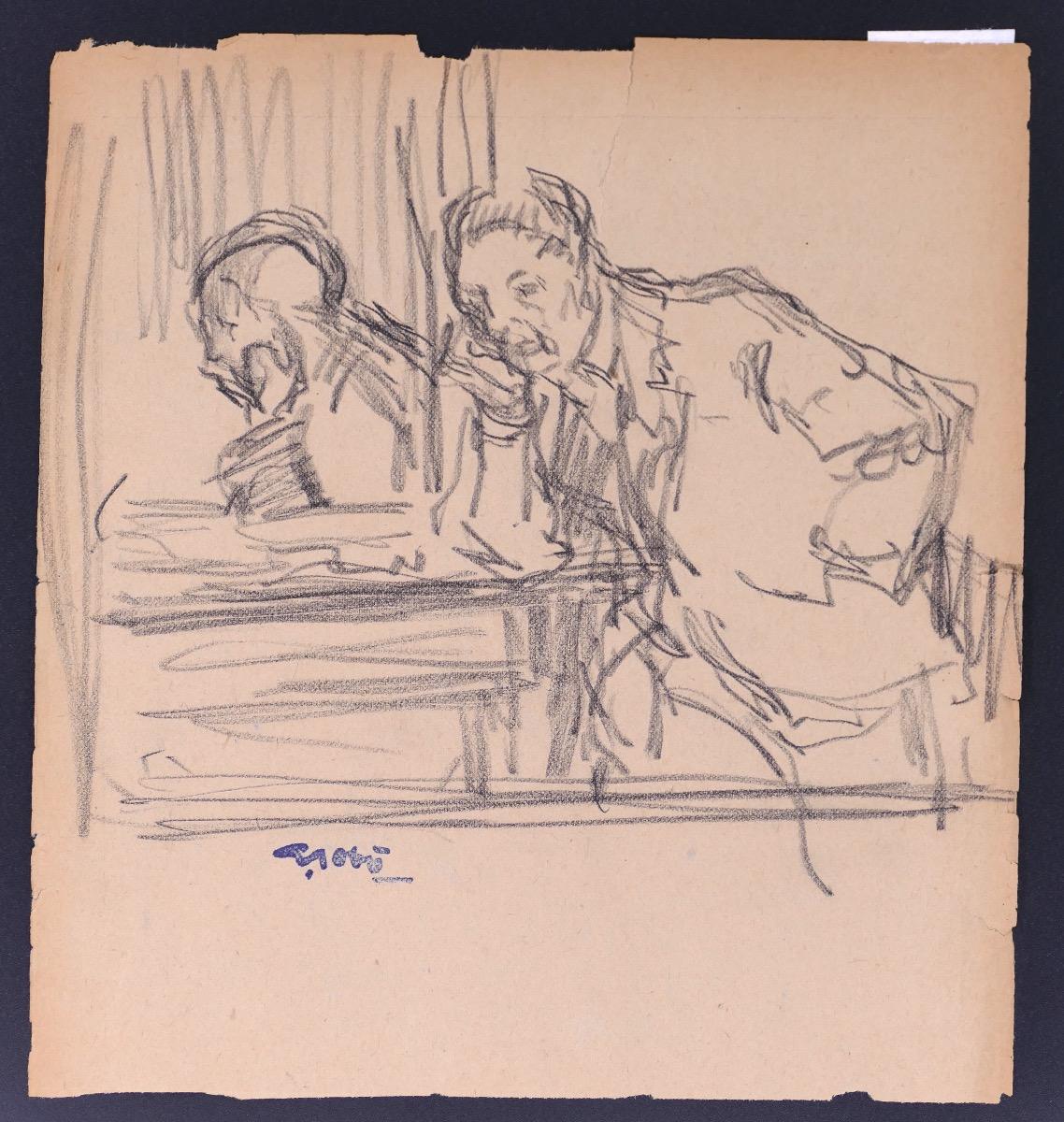 Thinking Man - Original Kohlezeichnung von Georges Gbo - Anfang des 20. Jahrhunderts