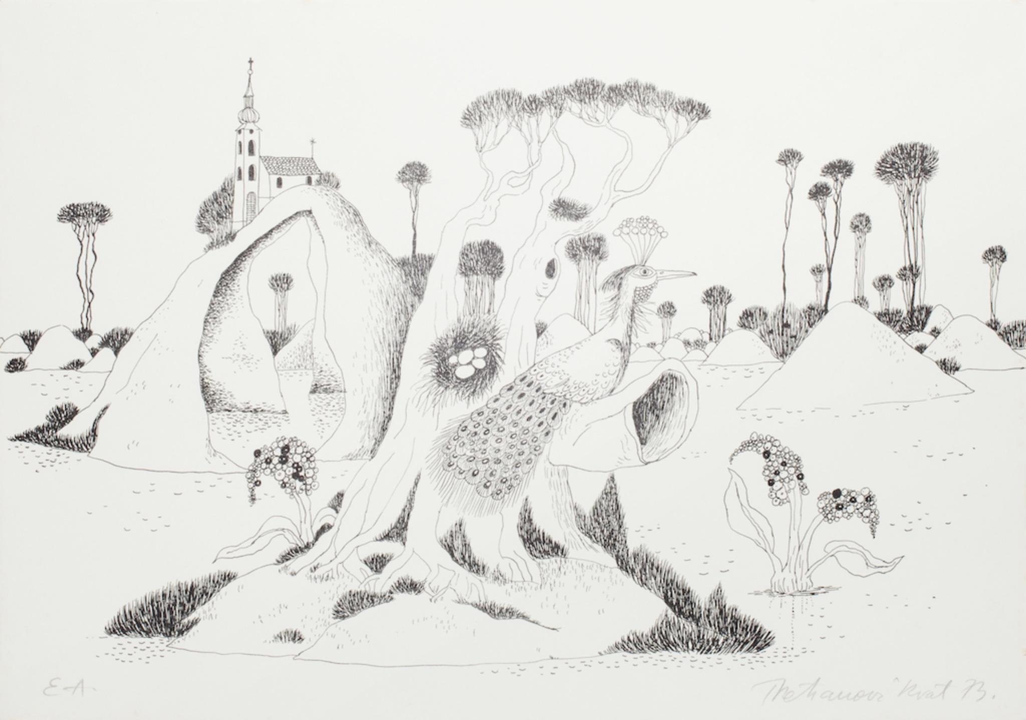 Tomislav Petranovic- Rvat Figurative Print - Fictional Panorama - Original Lithograph by Tomislav P.- Rvat -Late 20th Century