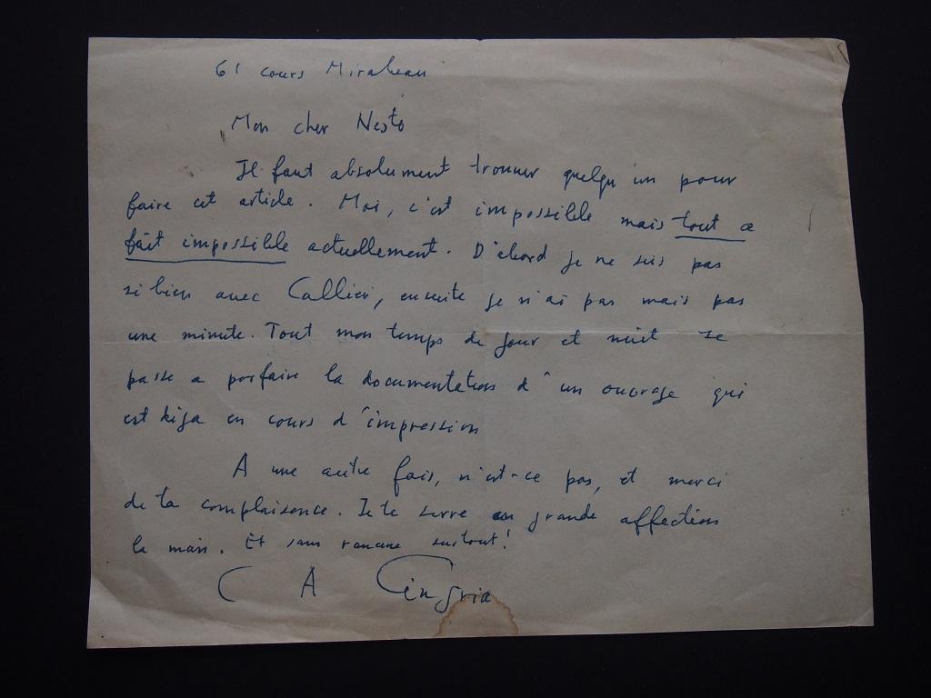 Lettre autographe de C.A. Cingria - Début du XXe siècle - Art de Charles Albert Cingria