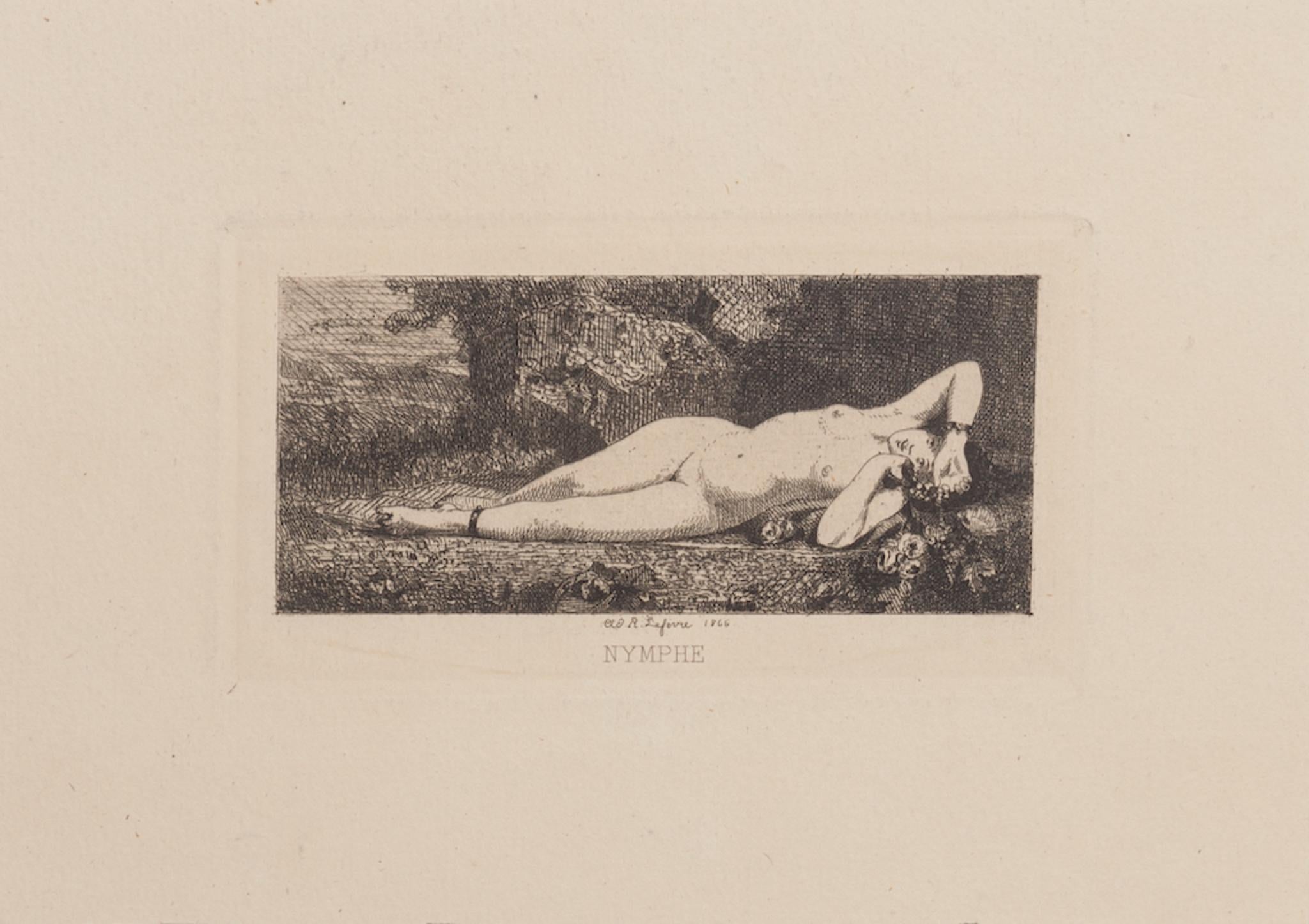 Robert Lefevre Nude Print - Sleeping Nymph - Original Etching after R. Lefevre - 1866