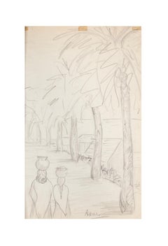 Paysage - Dessin au crayon sur papier - Début du XXe siècle