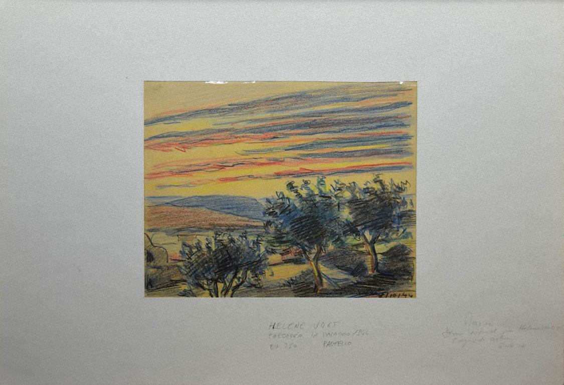 Marruecos es un dibujo original al pastel realizado por Helen Vogt, en 1944. 

Fechado en la parte inferior derecha.

Incluye un Passepartout: 35 x 50,5 cm

El estado de conservación es muy bueno. 

Colorido paisaje en una hermosa puesta de sol,