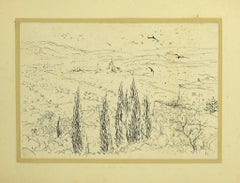 Paysage - Dessin à l'encre par Eugen Drăguțescu - Milieu du 20e siècle
