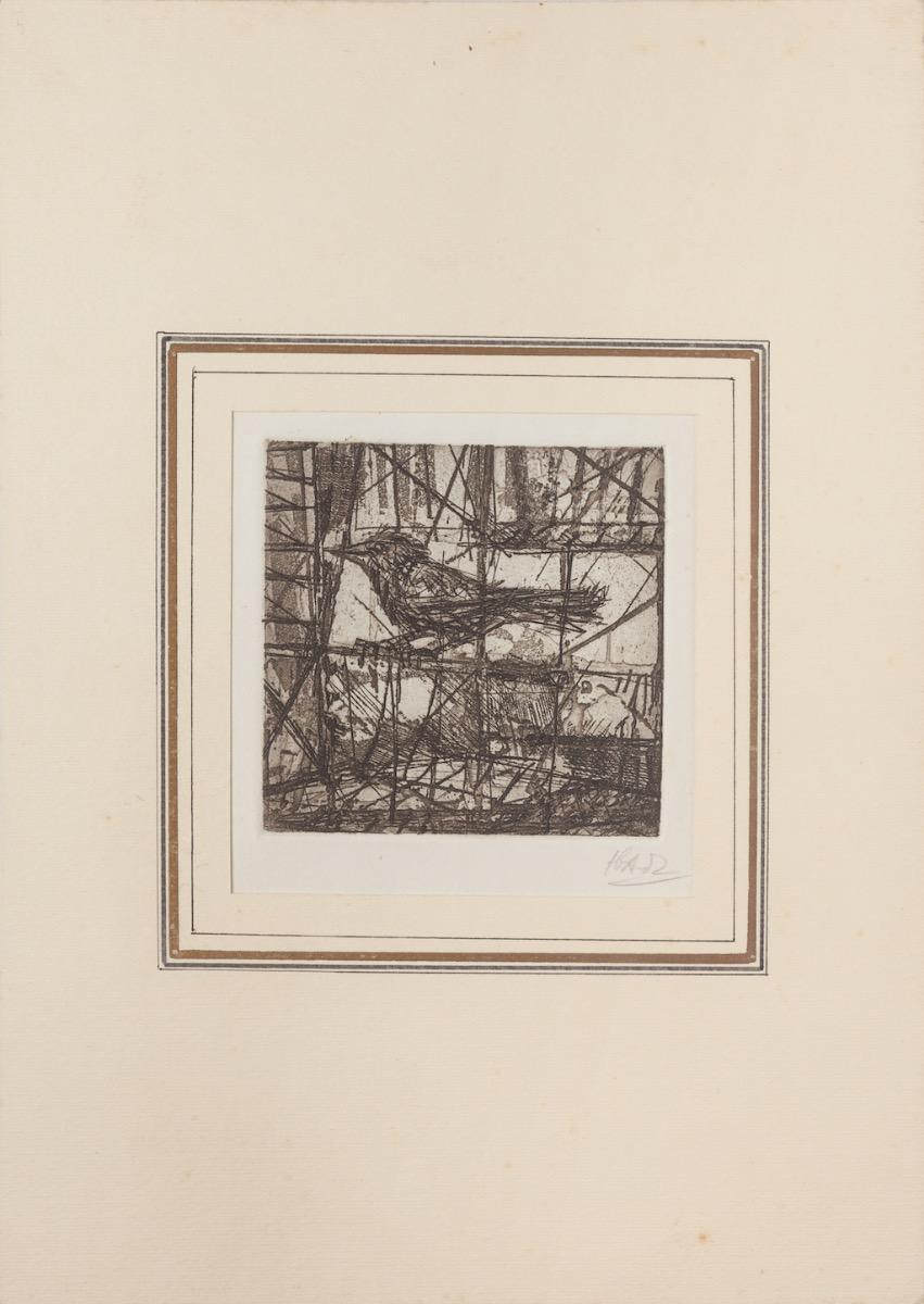 L'oiseau - Gravure de Miguel Angel Ibarz - Milieu du XXe siècle