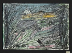 Landscape - Original Oil Pastels on Paper by Nazareno Gattamelata - 1970s