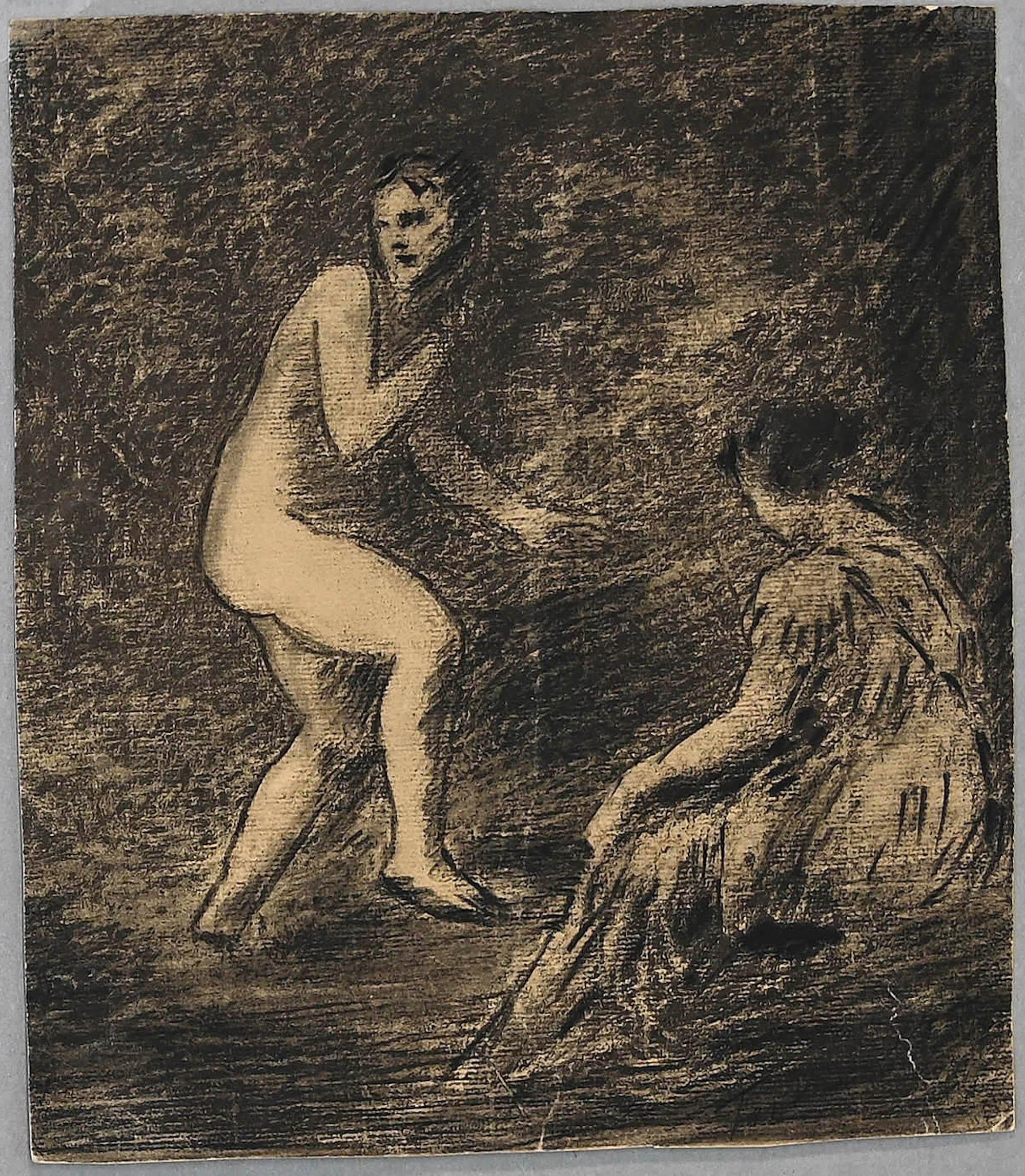 Nudes in the Woods - Pencil and Charcoal - 19th century - Art by Unknown