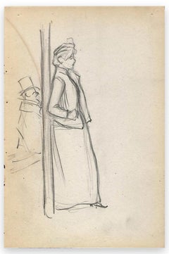 Elegant de Profil - Original Drawing by George Auriol - 1890s