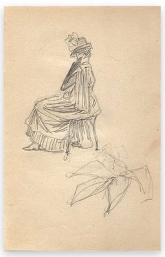 Antique Sketch of a Woman - Original Drawing by George Auriol - 1890s