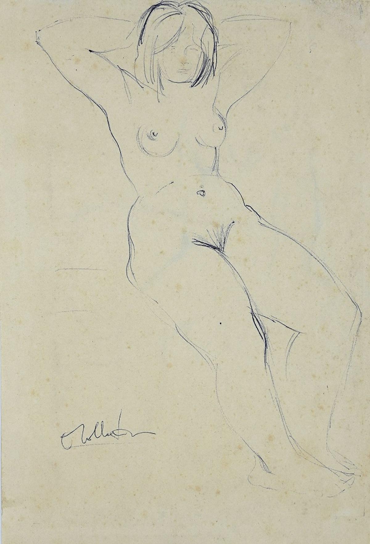 Nude Female - Pen by Angelo Sabbatani - Mid-20th Century