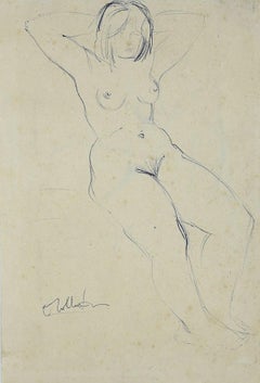 Nude Female - Original Pen by Angelo Sabbatani - Mid-20th Century