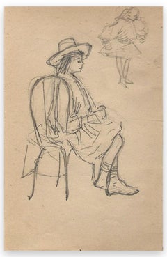 Man with Seated Hat - Original Drawing by George Auriol - 1890s