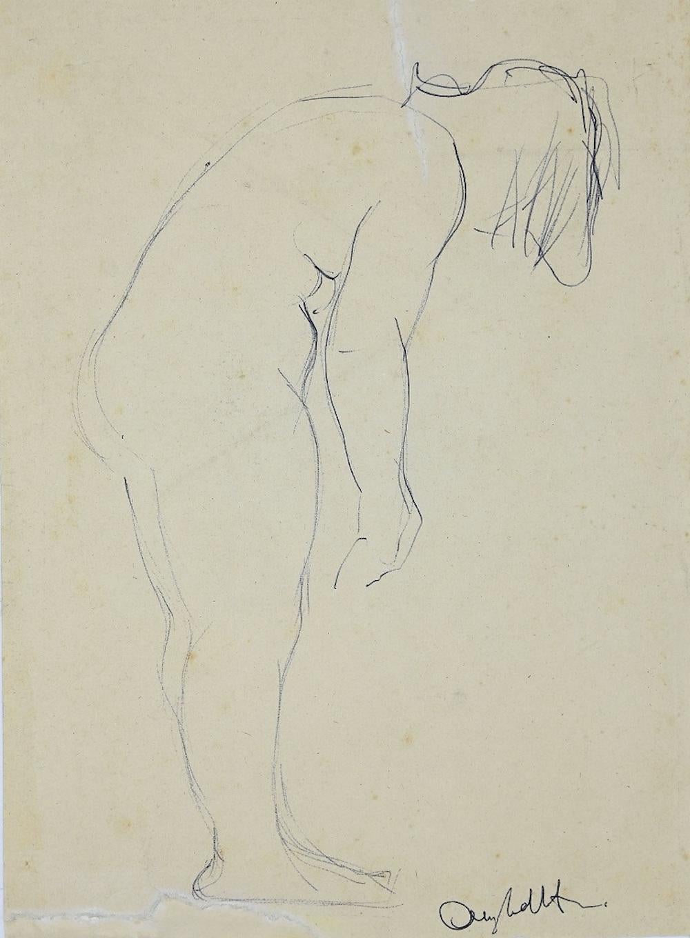 Reclining Nude -  Pen Drawing by Angelo Sabbatani - Mid-20th Century