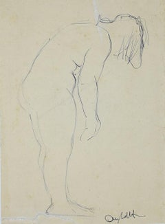 Retro Reclining Nude -  Pen Drawing by Angelo Sabbatani - Mid-20th Century