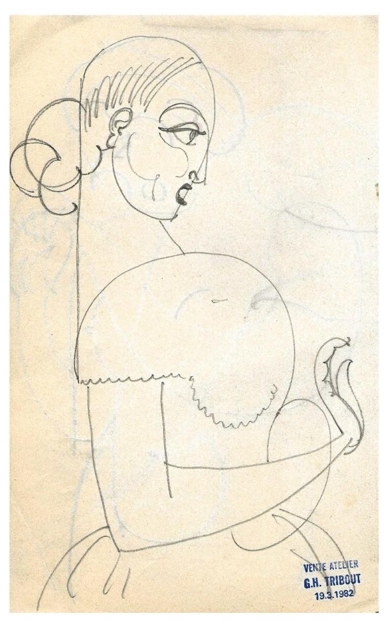 Portrait of a Woman - Original Drawing by G.-H. Tribout - Mid- 20th Century - Art by Georges-Henri Tribout