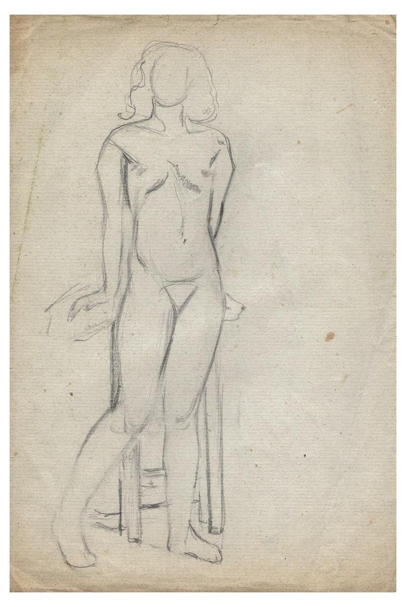 La stessa donna in piedi - Disegno originale di G.-H. Tribout - Inizio XX secolo - Art di Georges-Henri Tribout