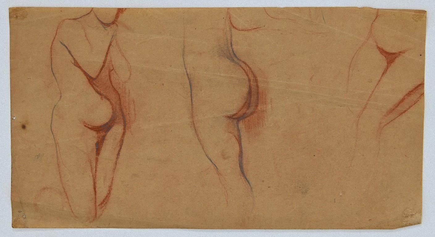 Daniel Ginsbourg Figurative Art - Woman's Figure - Original Pencil and Pastel by D. Ginsbourg - 1916
