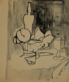 Still Life - Original Ink and Watercolor by Mino Maccari - 1955