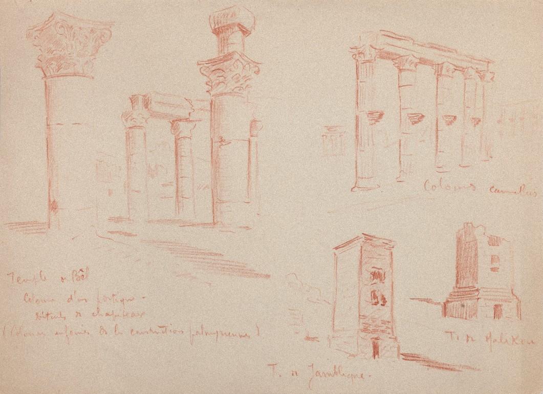 Architektonische Architektur – Original Sanguine-Pastell auf Papier – 19. Jahrhundert