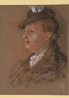 Porträt von Madame - Original Pastell auf Papier - 1930er Jahre