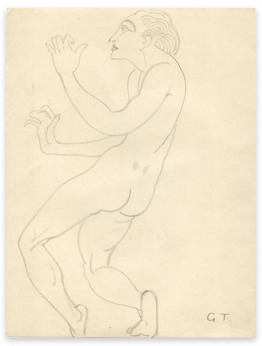 Naked Man Standing - Original Drawing by G.-H. Tribout - Early 20th Century