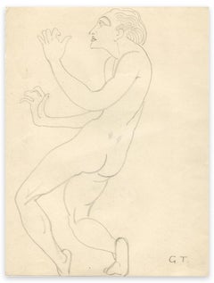 Un homme nu debout - dessin original de G.-H. Tribout - Début du XXe siècle