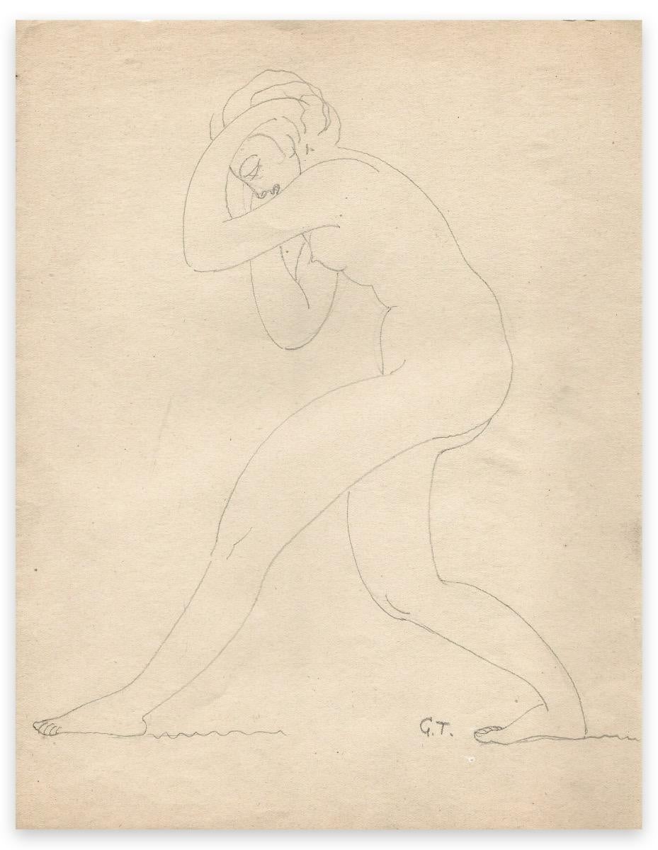 Standing Naked Woman - Original Drawing by G.-H. Tribout - Early 20th Century
