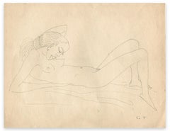 Naked Woman Lying – Originalzeichnung von George-Henri Tribout – Mitte des 20. Jahrhunderts