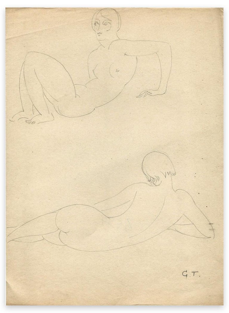 Georges-Henri Tribout Figurative Art - Two Naked Woman Face - Original Drawing by G.-H. Tribout - Early 20th Century