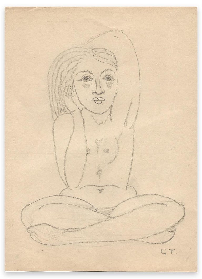 Georges-Henri Tribout Figurative Art - Seated Naked Woman - Drawing by George-Henri Tribout - Early 20th Century