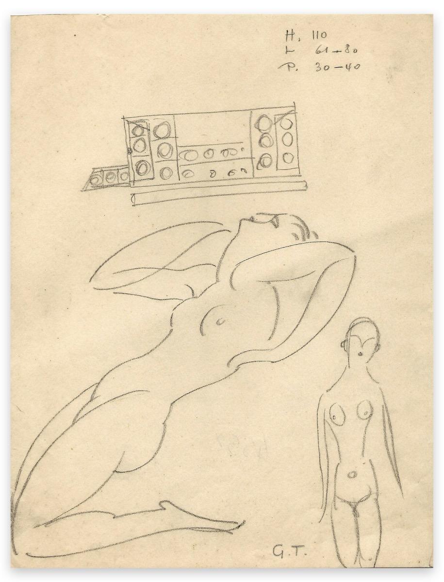 Two Naked Women - Original Drawing by George-Henri Tribout - Early 20th Century