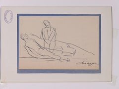Hombre tumbado y de pie - Tinta original de L. Touchagues - Principios del siglo XX