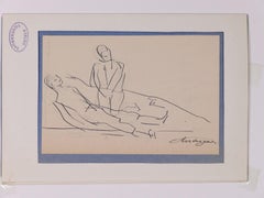 L'homme couché et debout - Encre originale de L. Touchagues - Début du XXe siècle