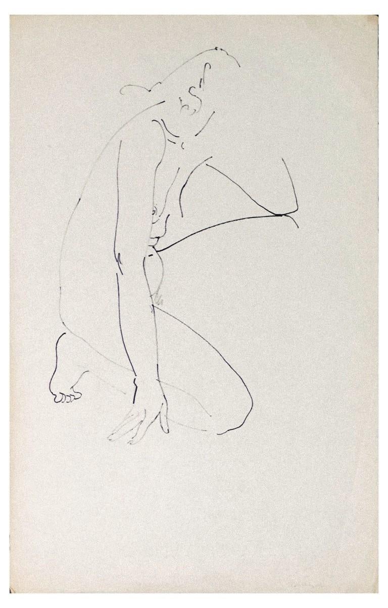 Der Akt einer liegenden Frau mit ausgebreiteten Armen ist ein Originalkunstwerk von Louis Touchagues (1893 - 1974).

Original-Tuscheskizze, oben rechts mit Bleistift signiert.

Dieses Kunstwerk stellt einen Akt einer Frau dar, die mit den Armen vor