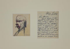 Porträt von Ardengo Soffici und Brief an Mino Maccari - 1934