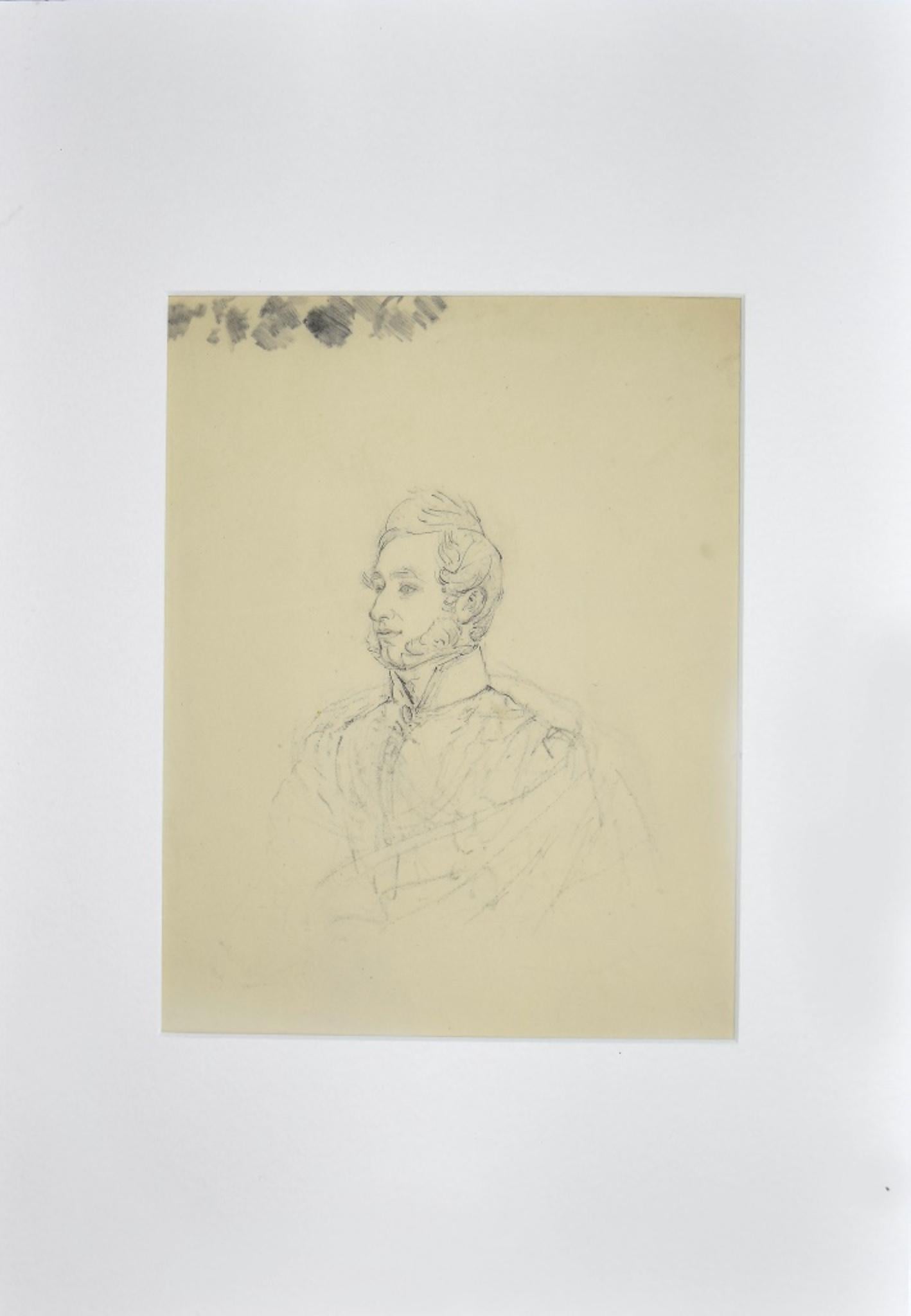 Ernest Rouart Figurative Art - Portrait of Man - Original Pencil Drawing - Late 19th Century