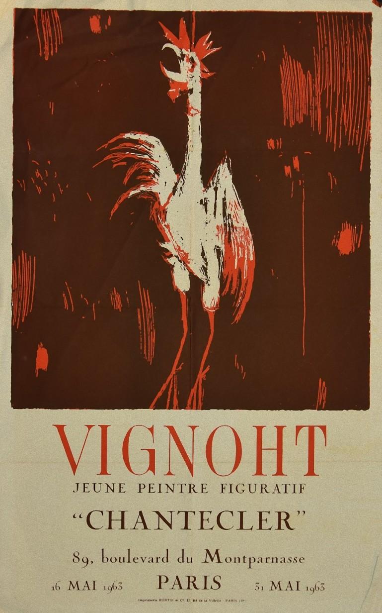 Vintage Guy Vignoht Exhibition Poster  is an original offset and lithograph print printed by Burtin typography in 1963.

The poster is in good conditions except for some worn paper on the corners. 

On the back of the paper there is a poem about