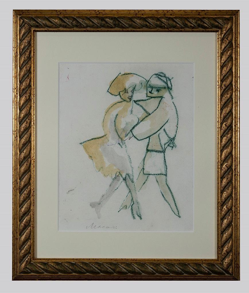 Dancers - Original Oil Pastel and Watercolor by Mino Maccari - 1980s 1