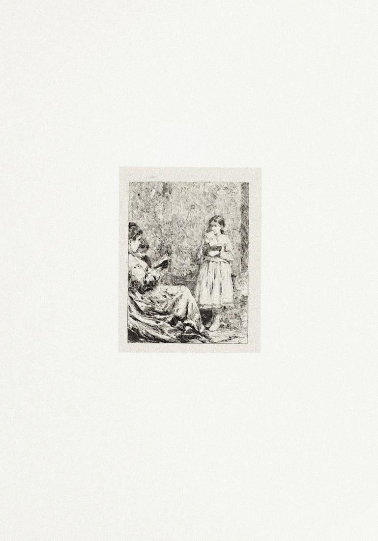 La lectura - Grabado original de Pio Joris - Principios del siglo XX en venta 1