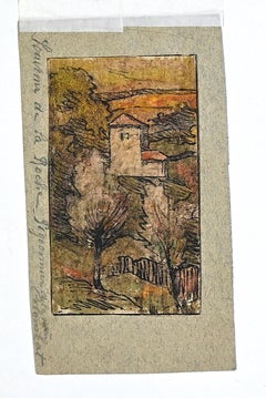 Souvenir de la Roche - Original China Ink and Watercolor - 19th Century