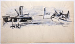 Vintage Boats - Original Drawing on Paper by Raoul Hausmann - 1950s