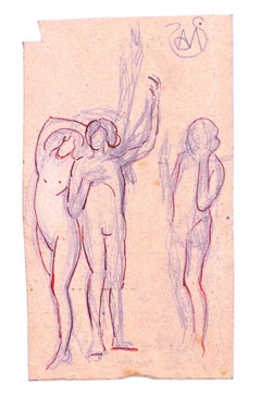 Donna in piedi con le braccia alzate - Inchiostro e matita di Alexis Mérodack-Jeanneau