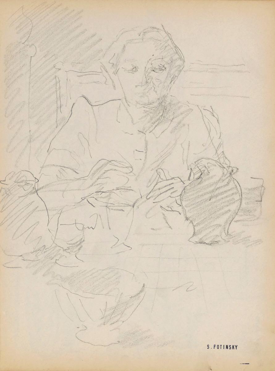 Portrait - Original Pencil by Serge Fontinsky - Mid-20th Century