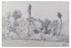 Black and White Landscape - Original Pencil by Marie Hector Yvert - 19th Century