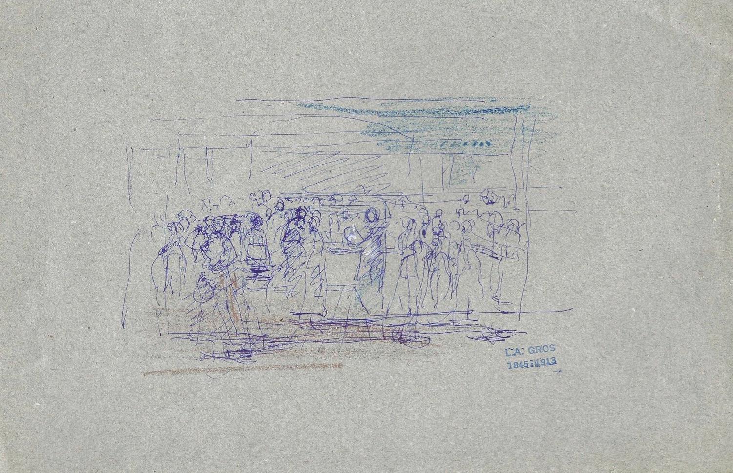 People in the Room (Les gens dans la pièce) - dessin original à l'encre de L. A. Gros - début du XXe siècle