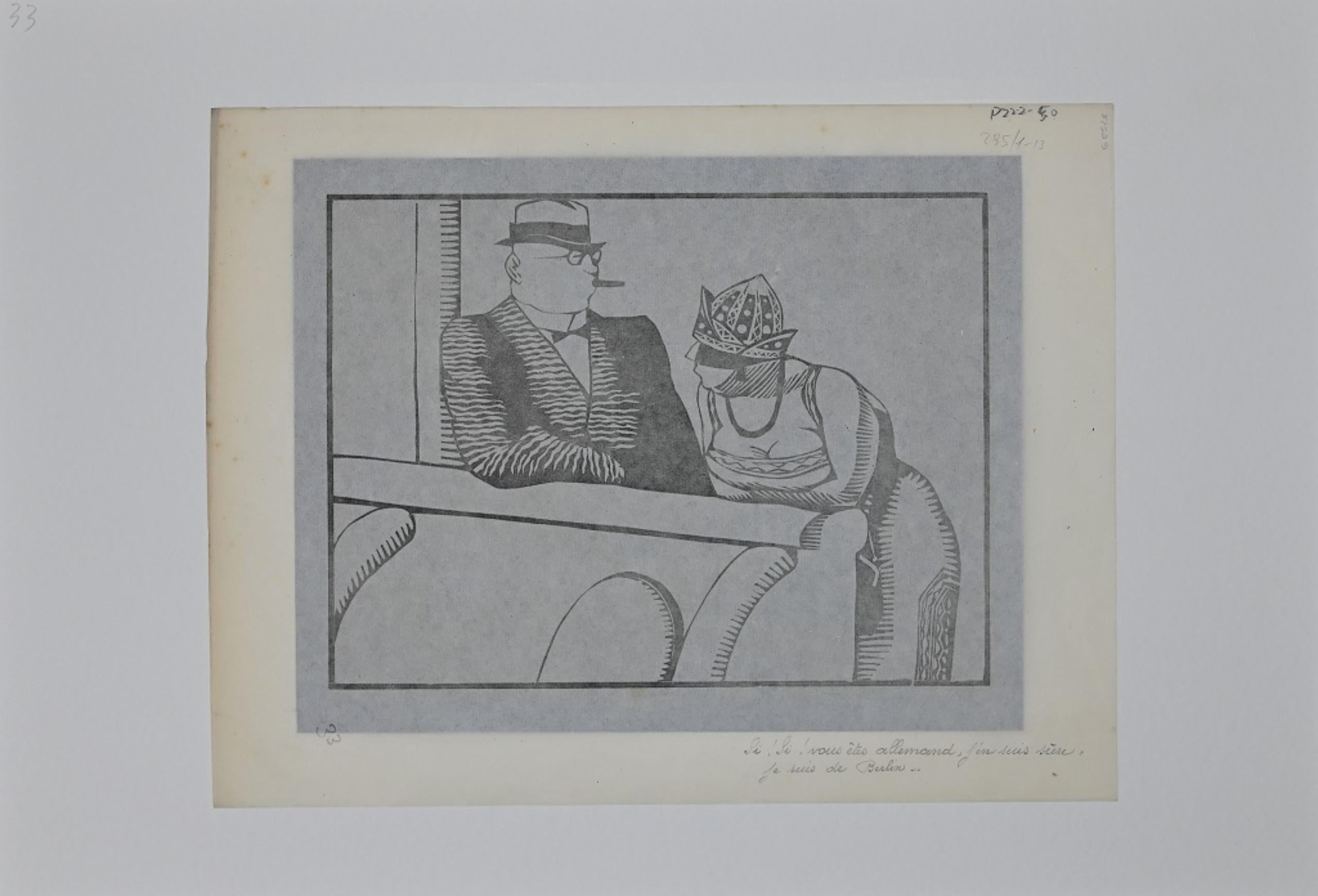 The Conversation - Woodcut by Hermann-Paul - 1920s For Sale 1