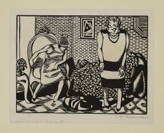 La conversazione - Stampa xilografica di A. Hermann-Paul - 1920