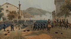 Defense of Varese by Giuseppe Garibaldi - Lithograph by F. Perrin - 1860