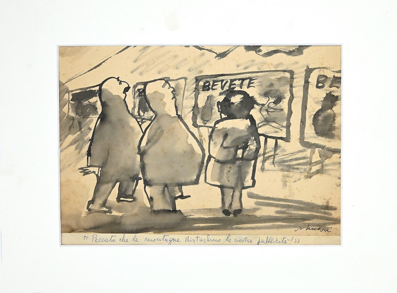 Figure - Watercolor by Mino Maccari - 1960s