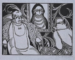 Antique The Meeting -  Woodcut Print by Hermann-Paul - 1925